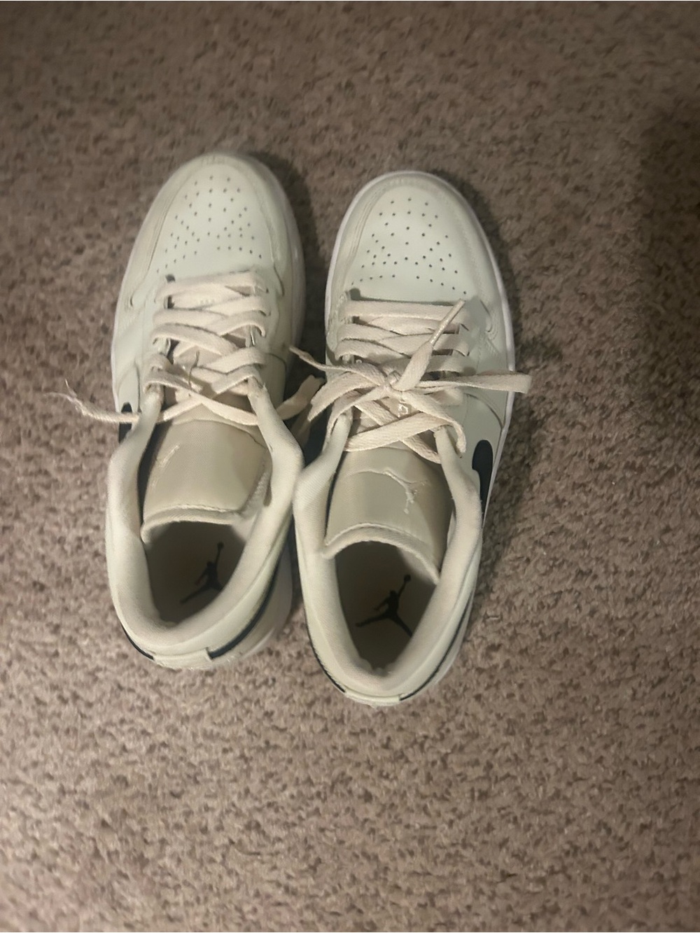 Jordan Kids White Sneakers with Navy Swoosh